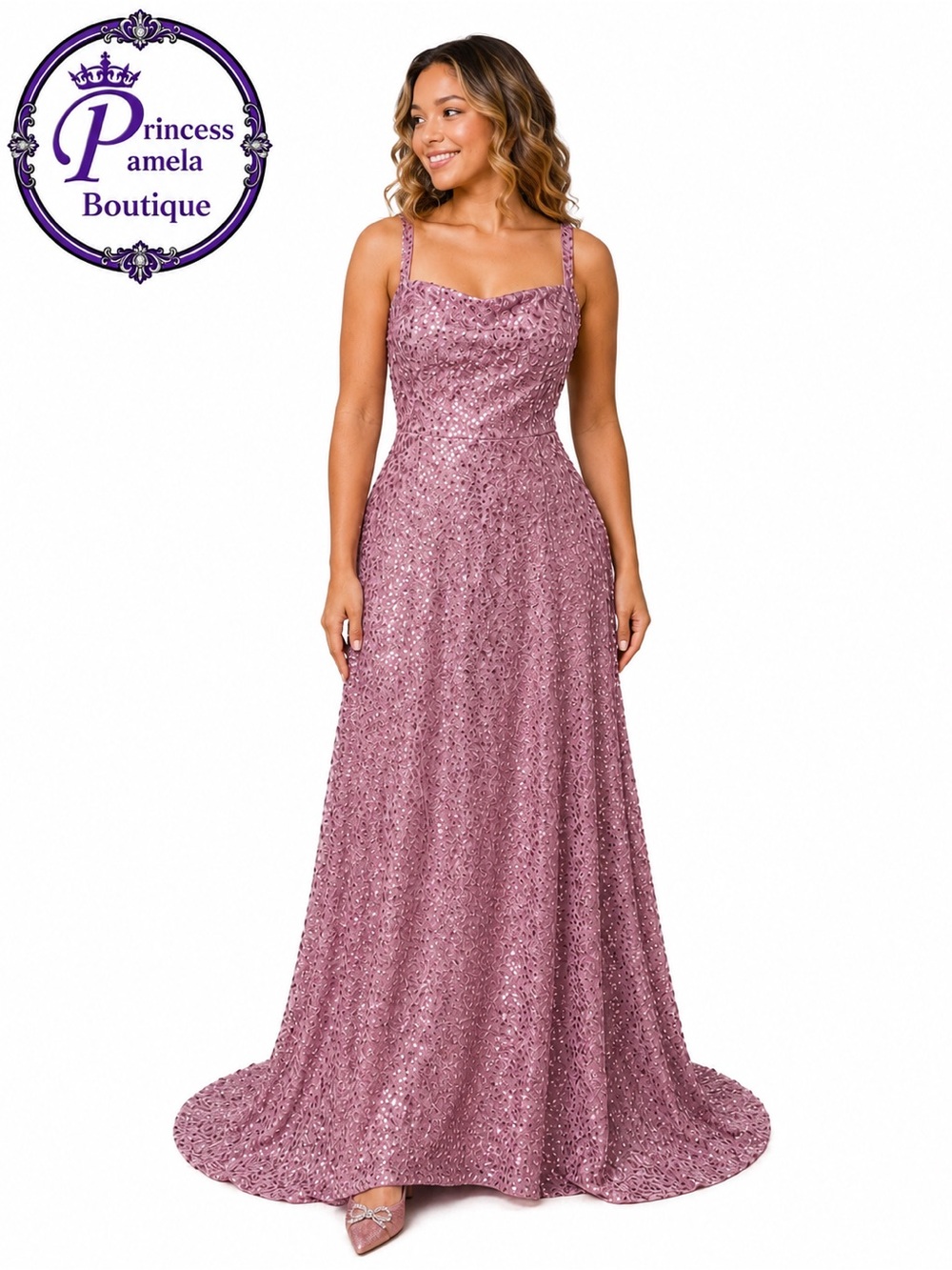 #27-16 Dusty Rose sequin velvet 1 inch strap long dress-2X -Size 20